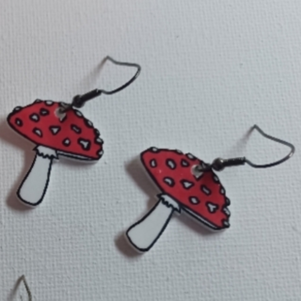 4/$60 New Red & White Mushroom Pair of Earrings - Hand-Made
